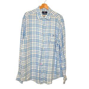 Vineyard Vines Tucker Shirt 100% Linen Whale Plaid Long Sleeve Mens Size XL